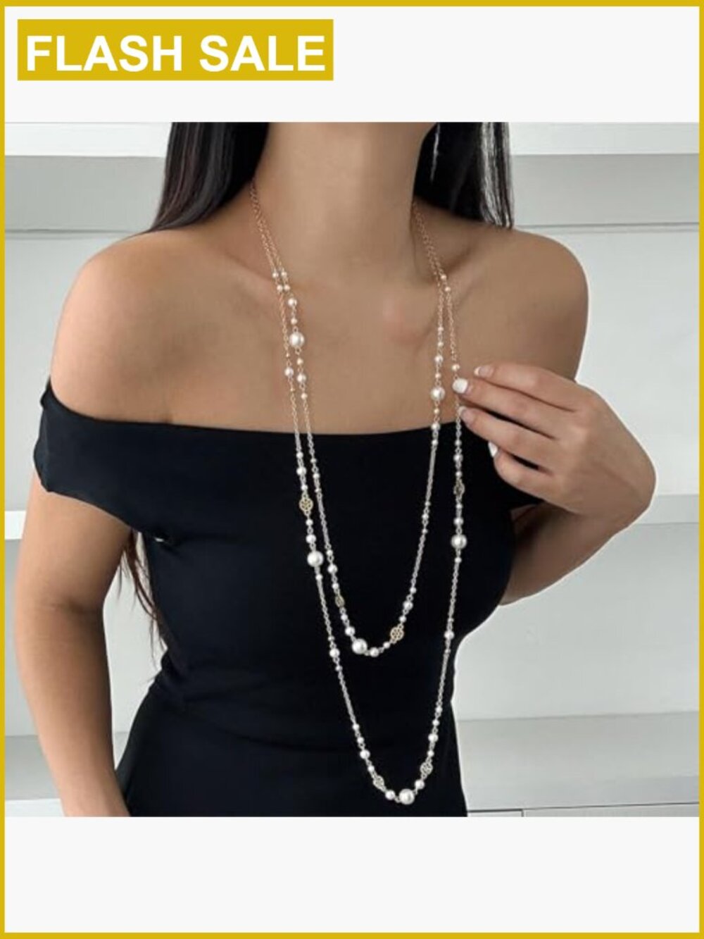 Extra Long Layered Pearl Chain Necklace Trendy Boho Stacking Sweater Jewelry - Picture 6 of 7